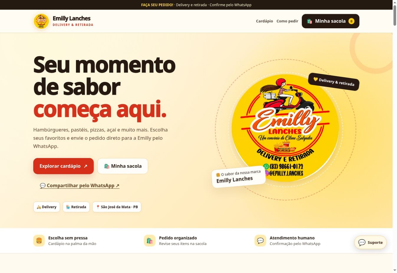 Emilly Lanches: Apresentação do delivery