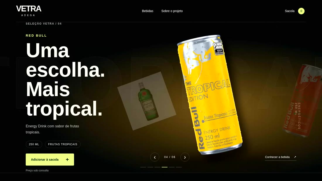 Tela real do destaque de bebidas da VETRA