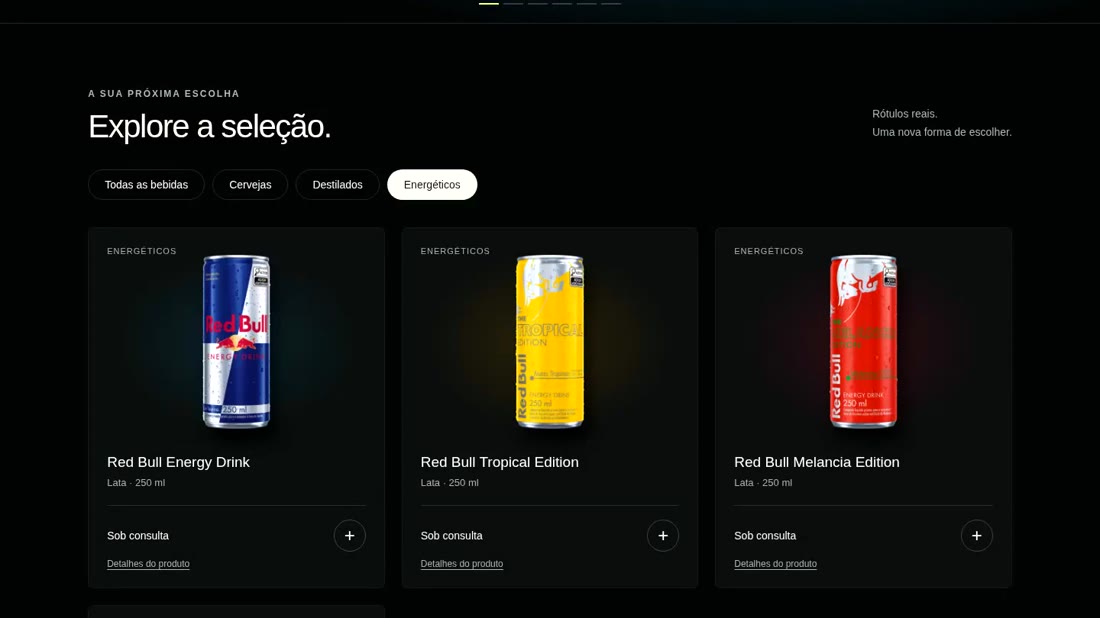 Tela real do catálogo de energéticos da VETRA